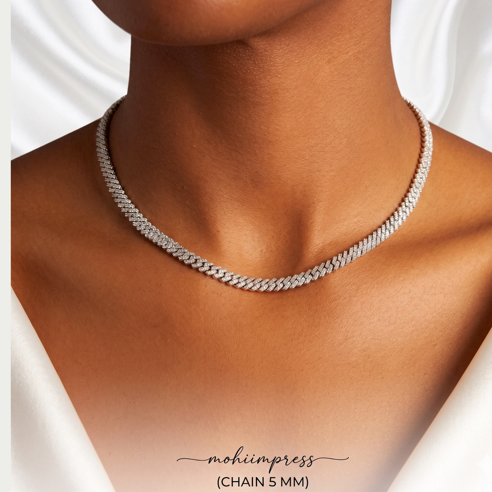 925 Sterling Silver Cubic Zirconia Cuban Link Chain, Gift For Her Jewelry