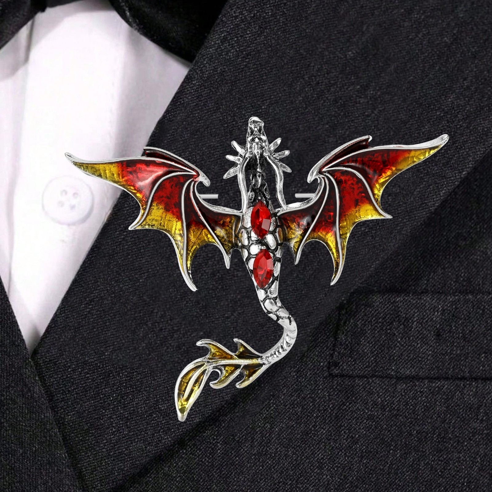 Enamel Dragon Brooch Pin Women Unisex Rhinestone Flying Jewelry Party Gift