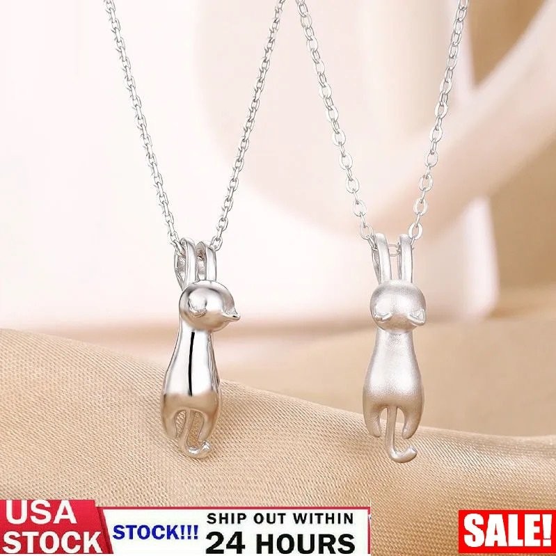 Cat Pendant Necklace Kitty Chain Silver Womens Girl Jewellery Cat Necklace USA