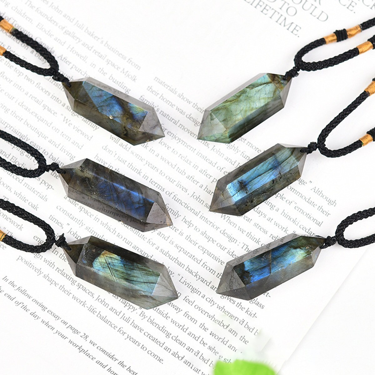 High Flash Labradorite Double Point Pendant Necklace Healing Crystal Gifts