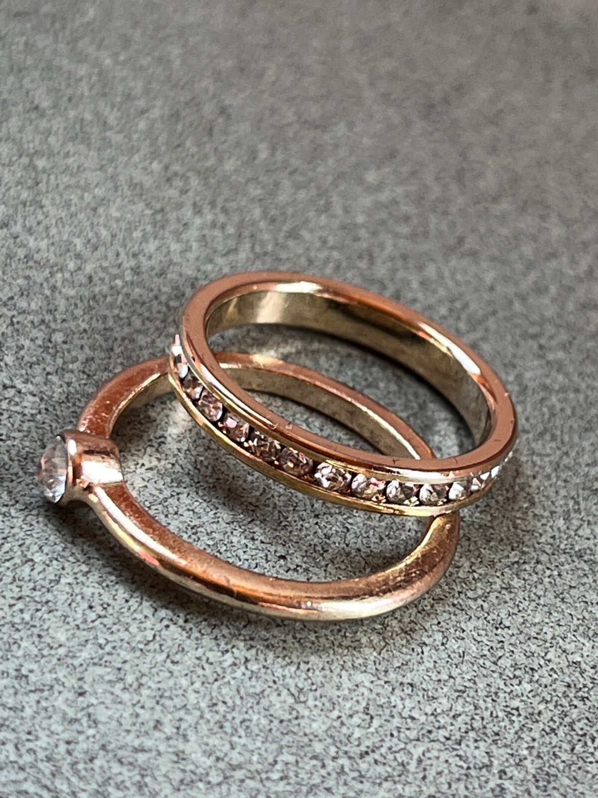 Lot of Tiny Channel Set Clear Rhinestone Thin Goldtone Band & Dainty Solitaire