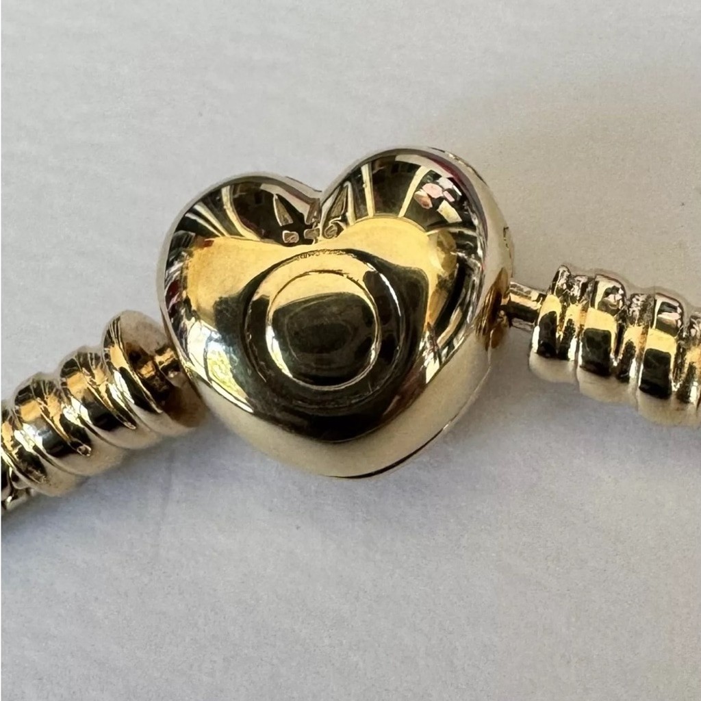 NEW❗️Authentic Pandora 14K Gold Moments Heart Clasp Snake Chain Bracelet 6.5 In