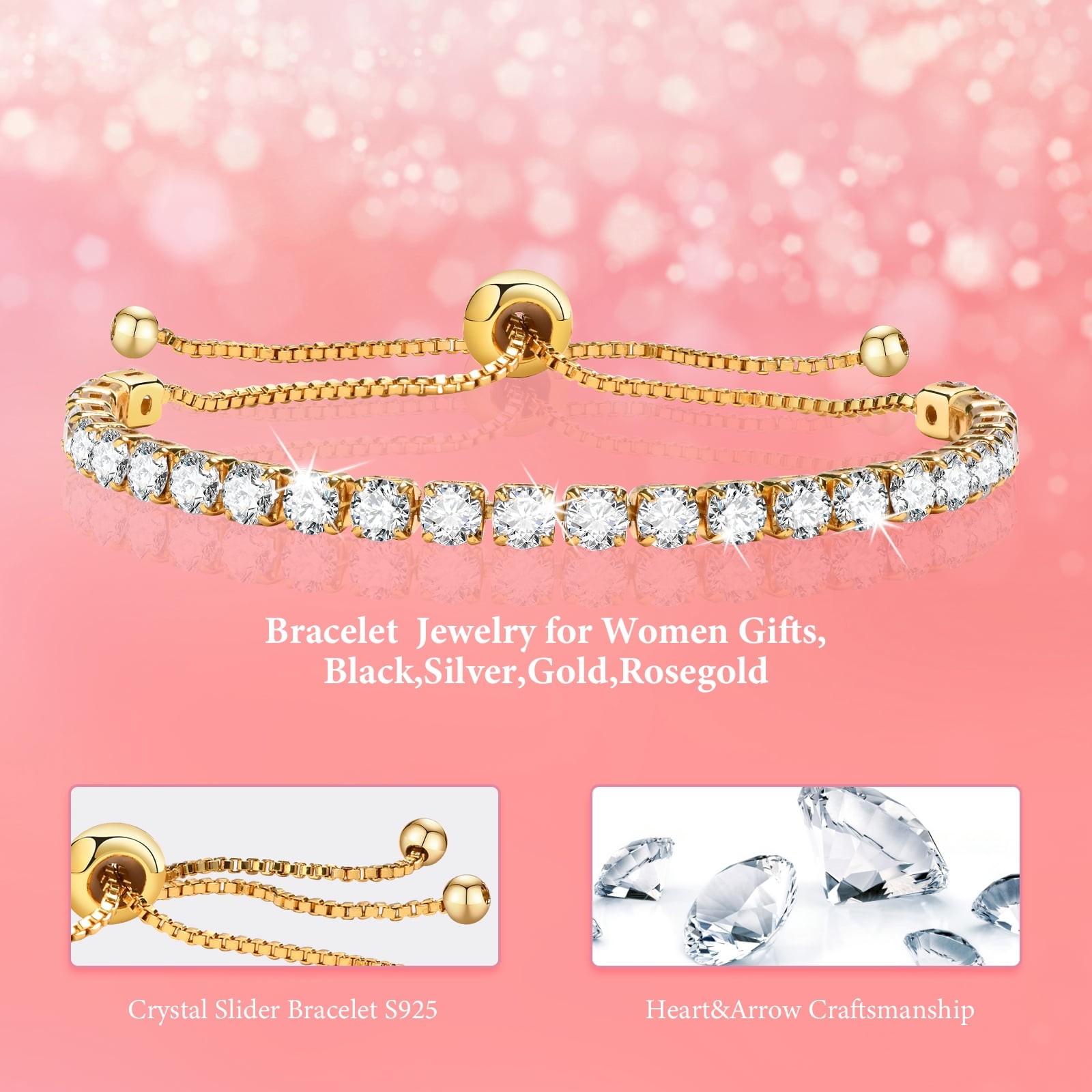 Copper Base with Plated Finish Synthetic Cubic Zirconia Inlay Adjustable Tennis