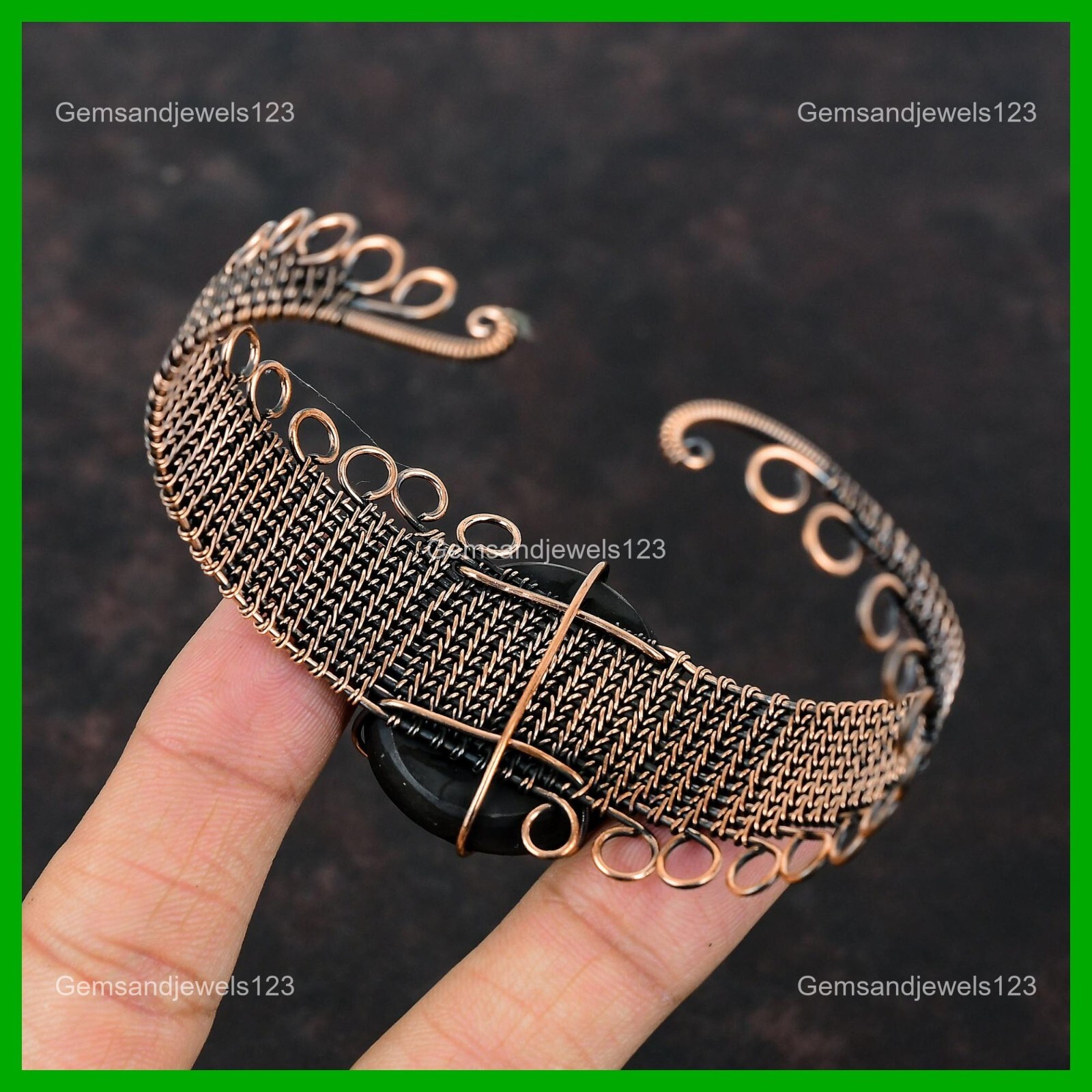 Womens day Deal Copper Black Ethiopian Opal Gemstone Wedding Wire Wrapped Cuff