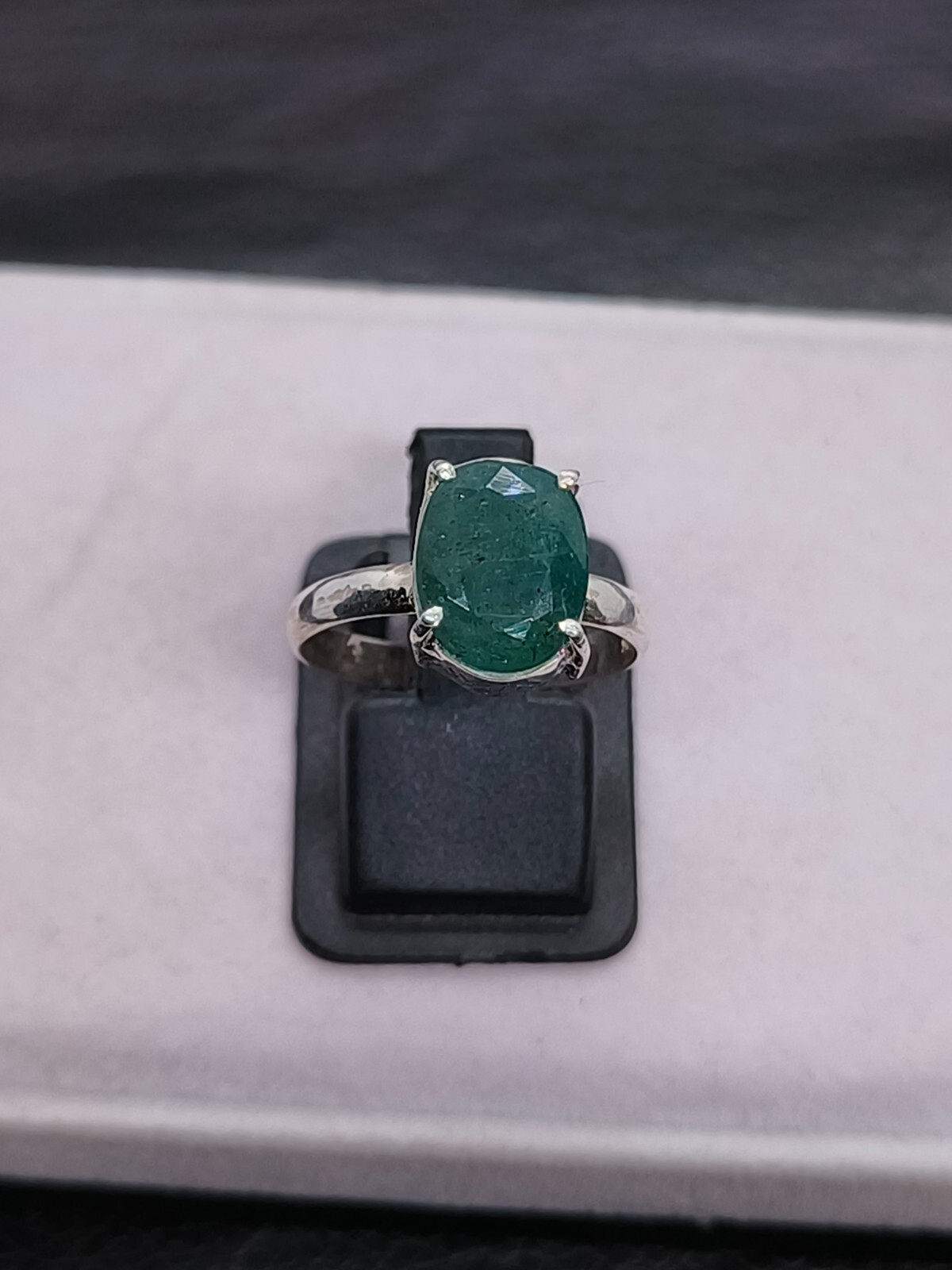 Zambian Emerald Ring 925 Silver Zambia Green Emerald Ring Stone US Size 7