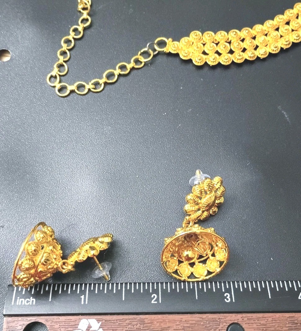 (2 Set) 22K Yellow Gold Plated Bollywood India Necklace & Earring Bells Jewelry