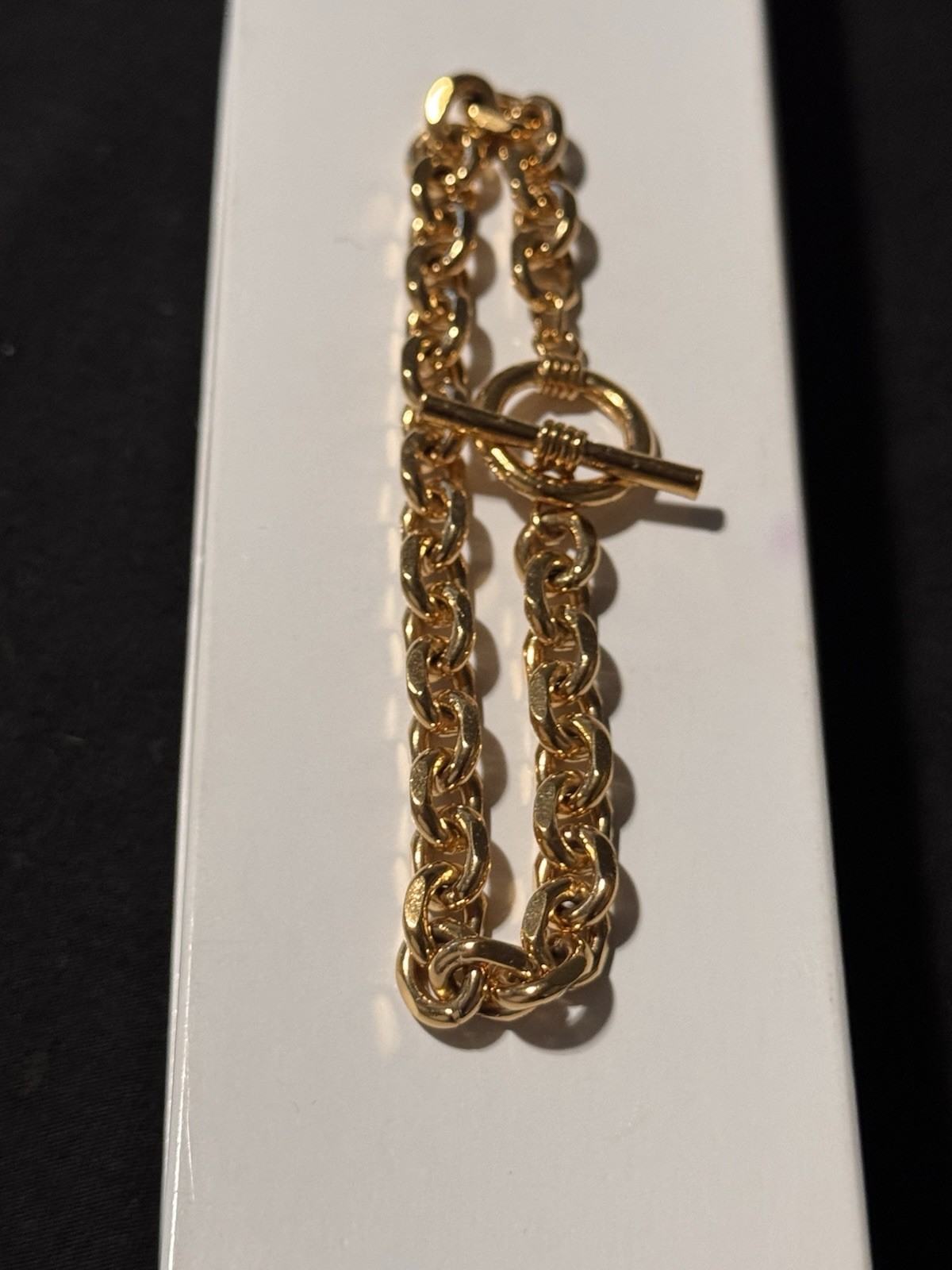 Gold-Tone Curb Link Chain Bracelet w/Toggle Closure, No Stone