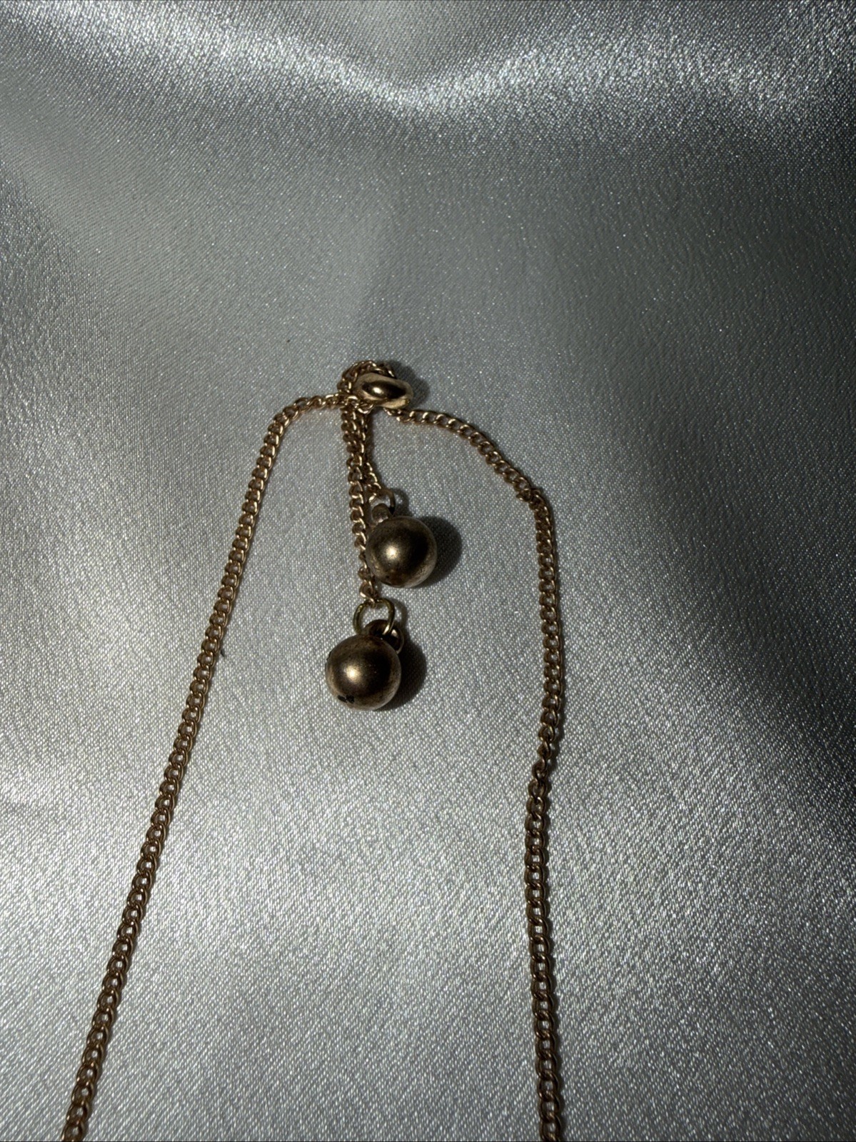 Gold Colored Necklace with Rhinestones Adjustable Ball Closure 28 Inches