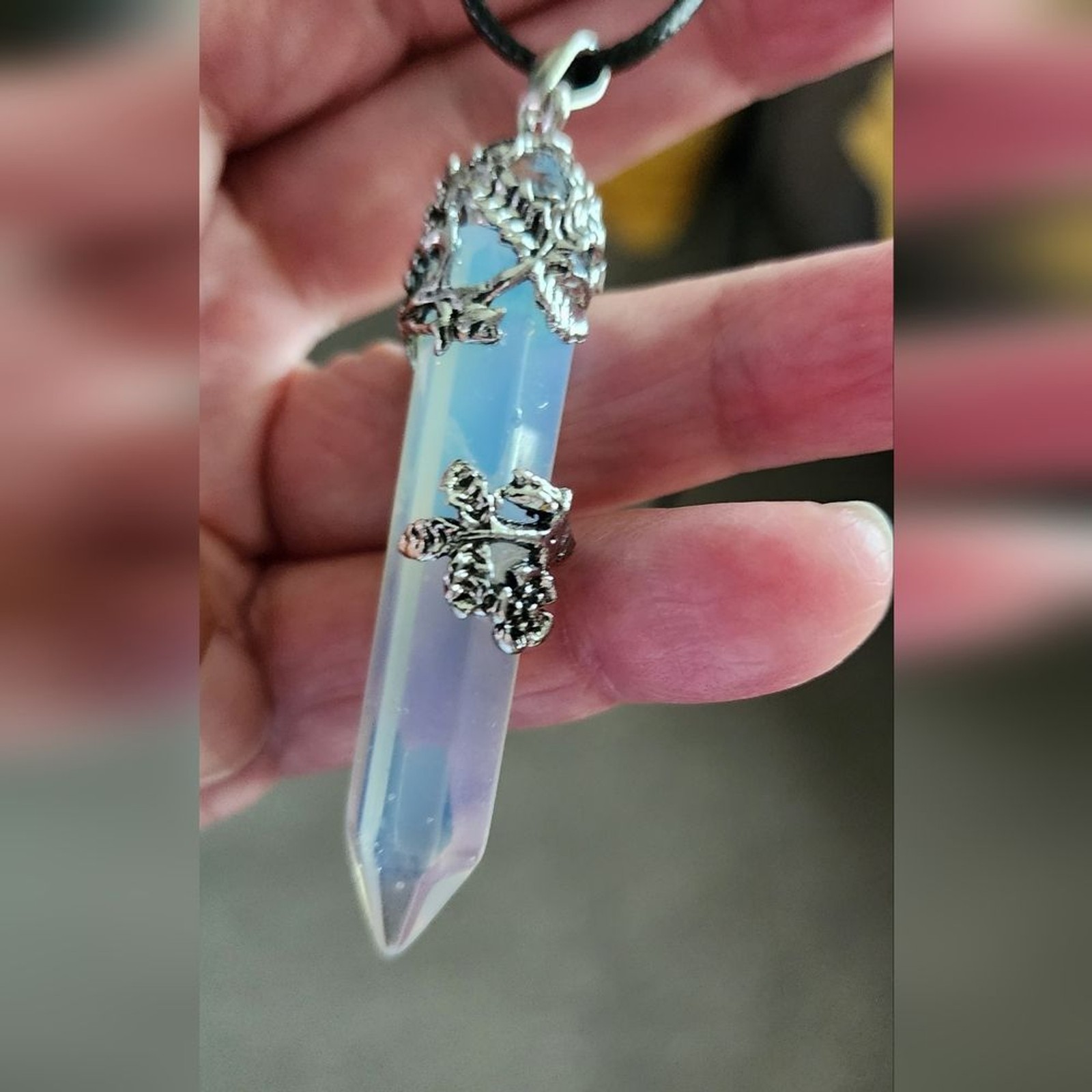 NWOT Synthetic Opal Pendant and Black Cord Necklace Unisex