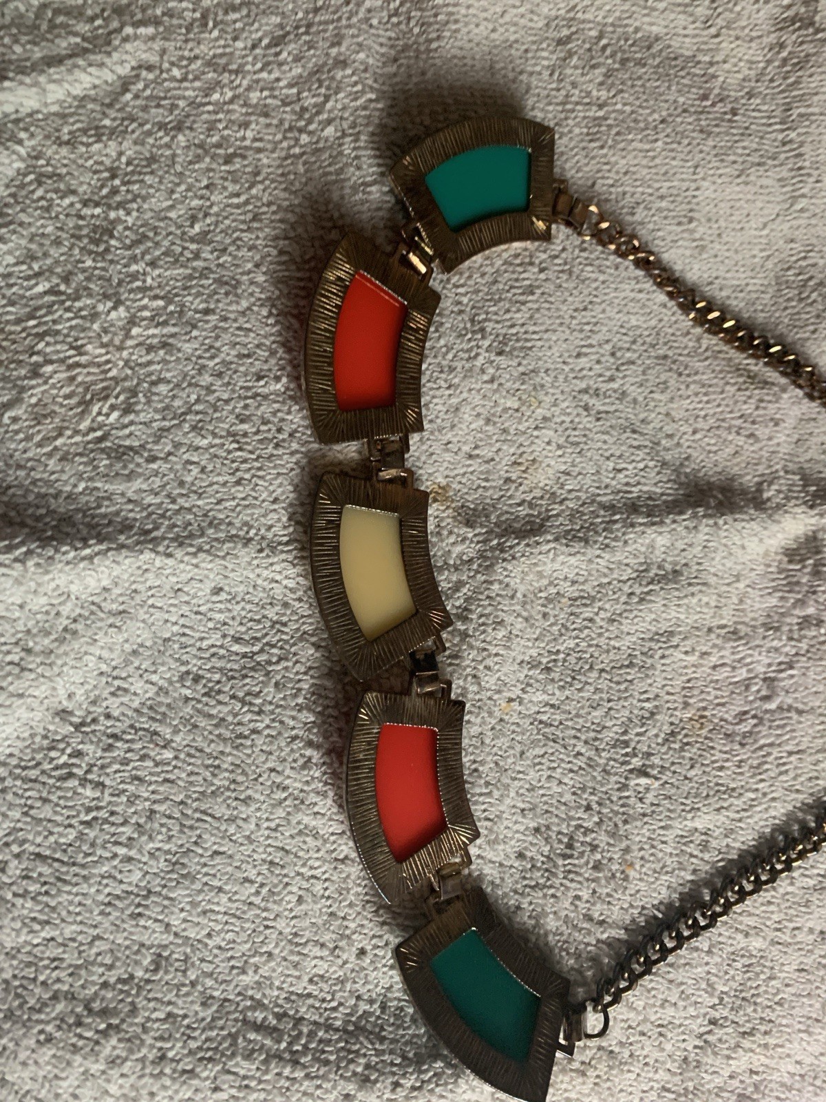 Multicolor Geometric Panel Statement Necklace Gold-Tone Cable Chain Adjustable