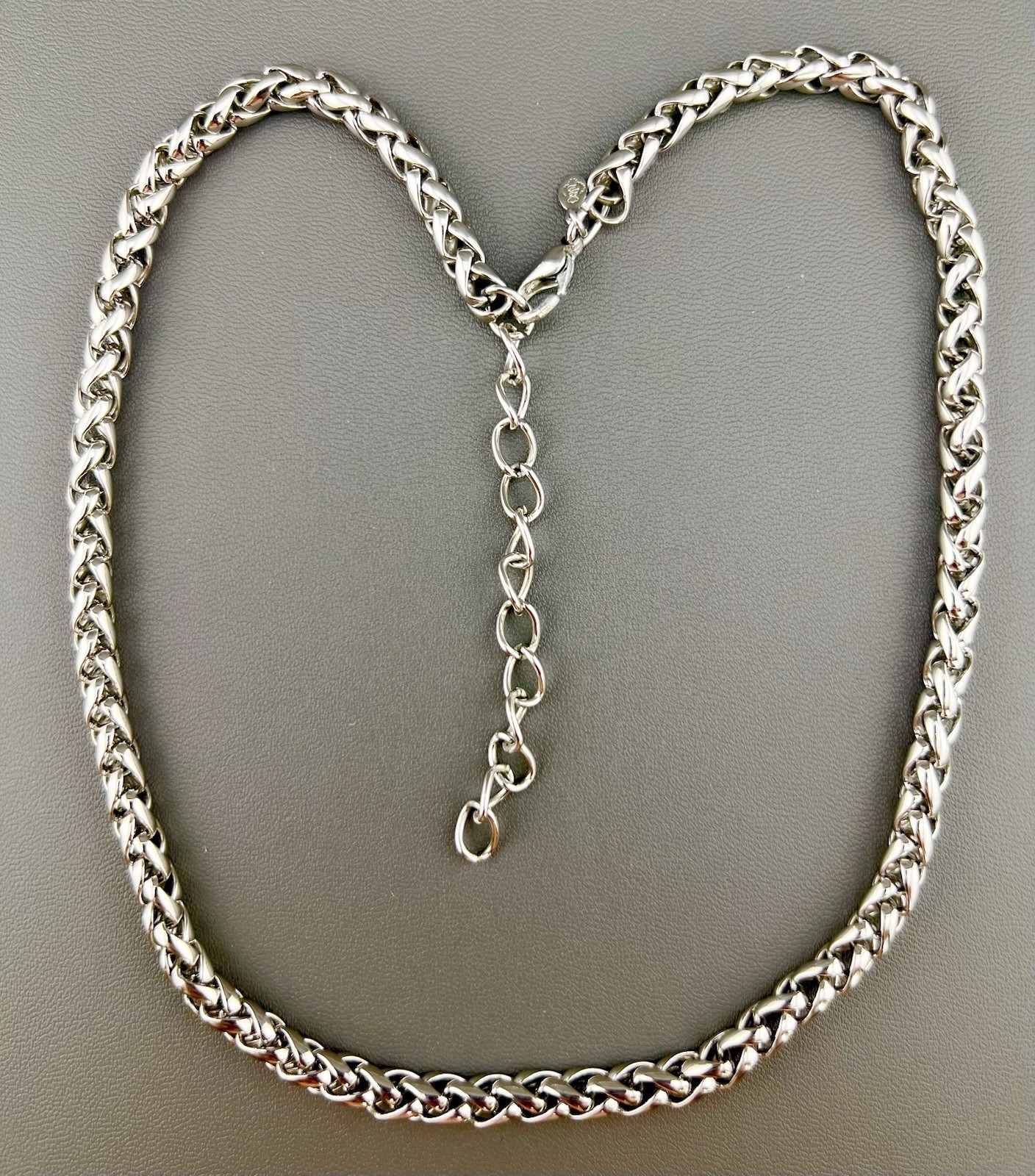 Chunky Necklace Wheat Chain Silver Tone 20”
