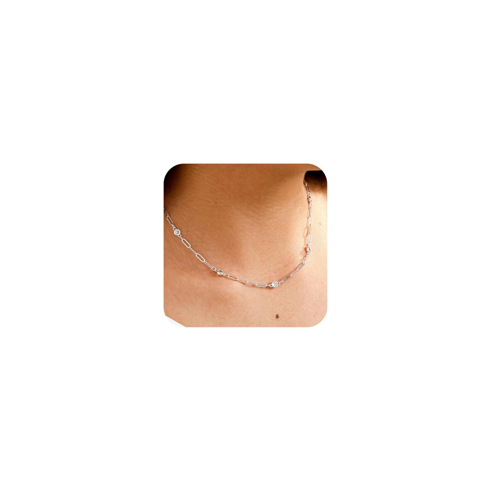 Dainty CZ Station Necklace – Gold & Silver Layering Choker for Women
