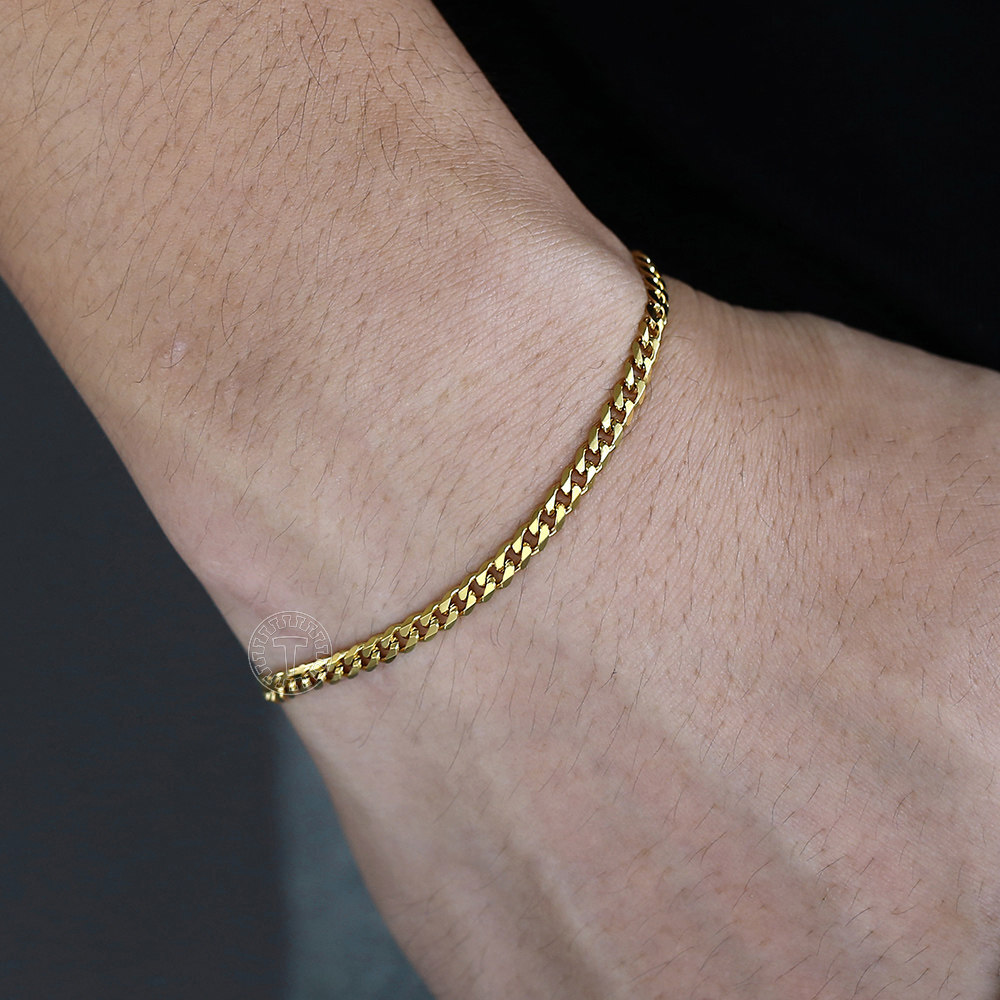3MM Gold Plated Curb Cuban Chain Necklace Bracelet Jewelry Set Stainless Steel