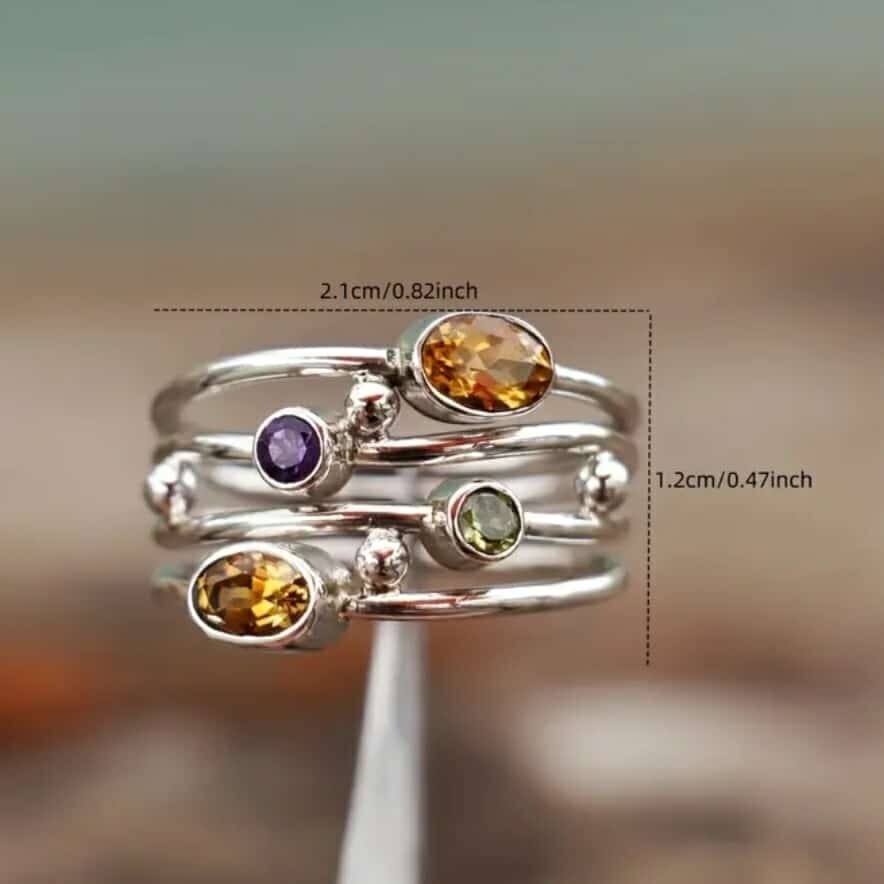 925 Sterling Silver Rainbow Citrine Amethyst Peridot Engagement Ring Size 7