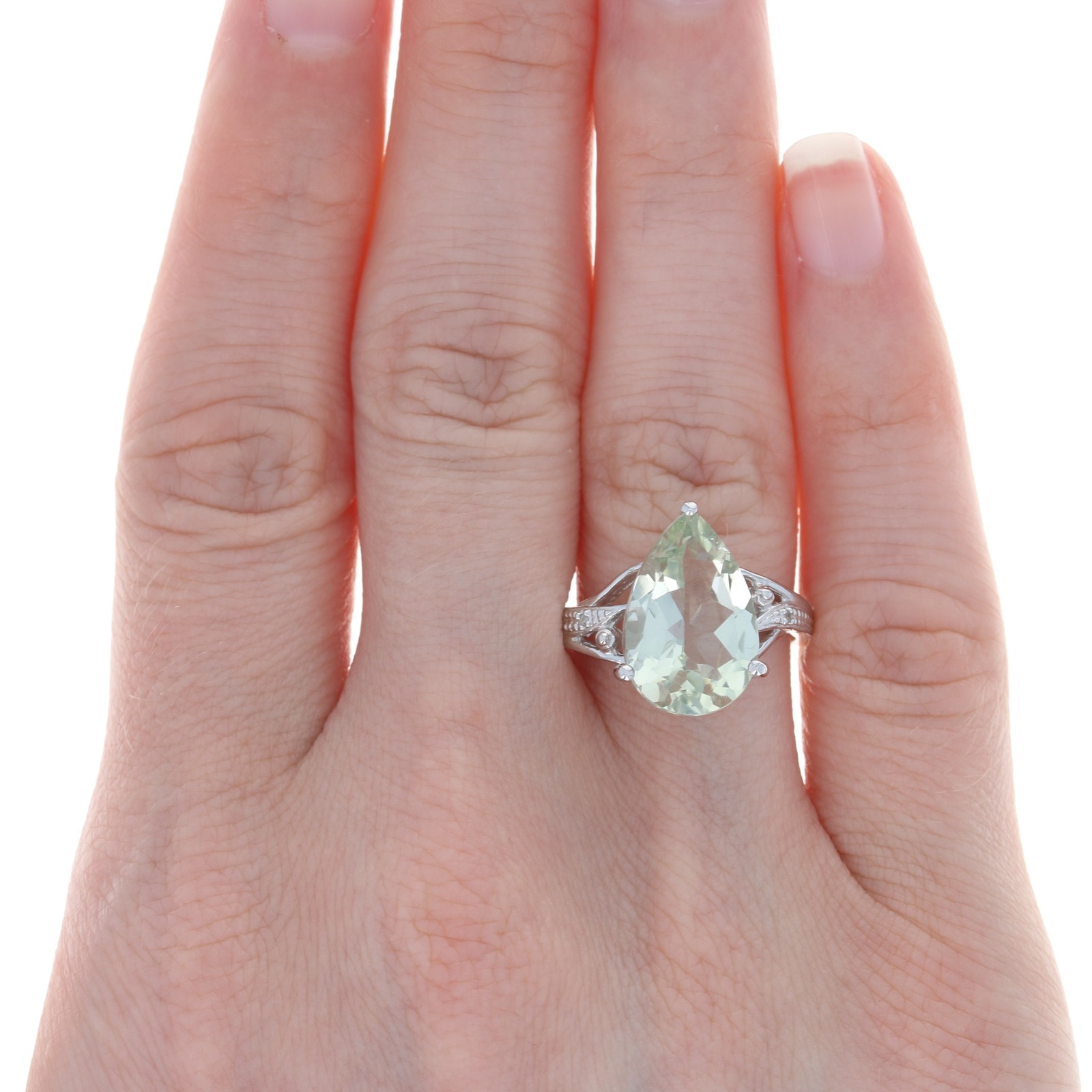 NEW Green Amethyst & Diamond Ring – Sterling Silver Women’s