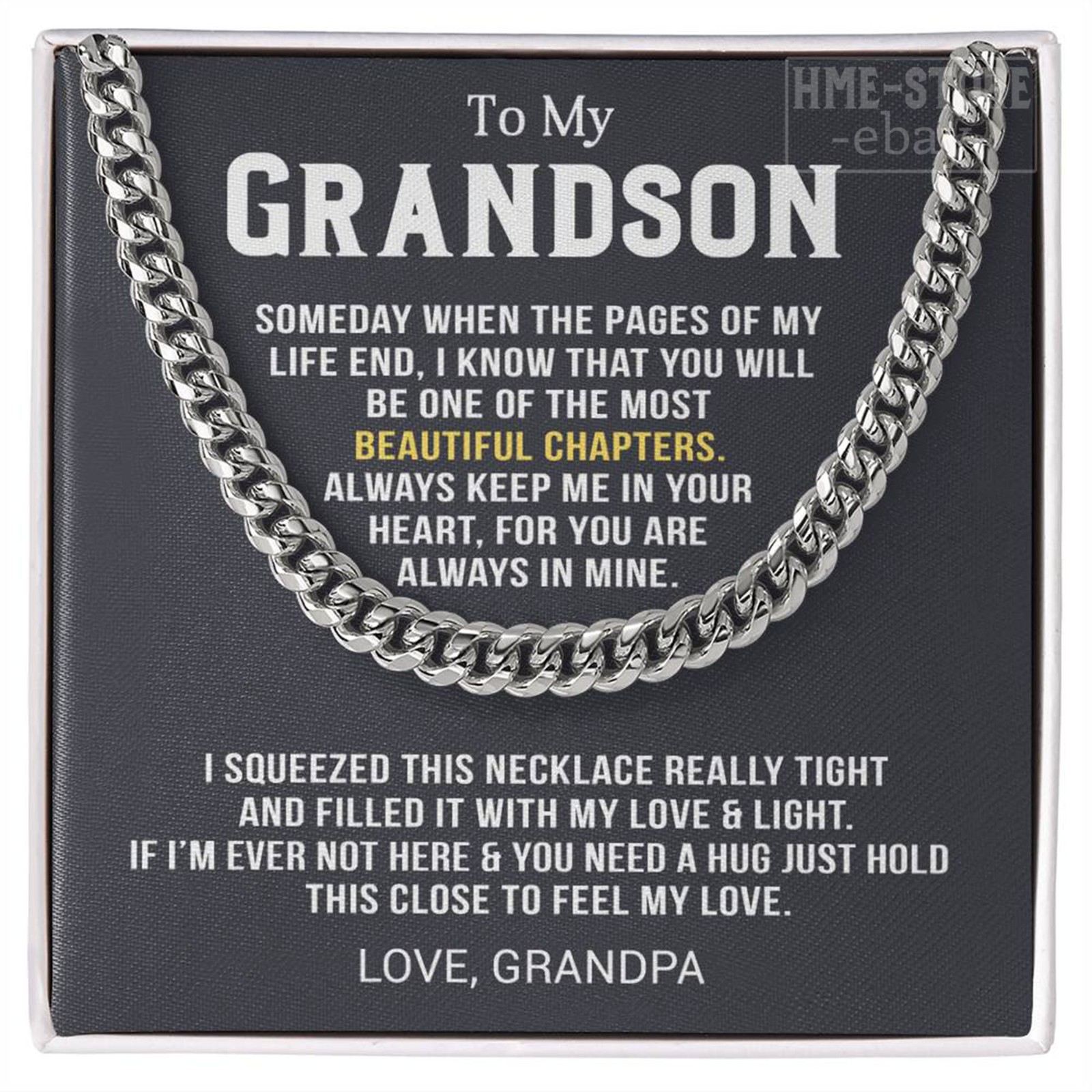 To My Grandson Cuban Link Chain Necklace from Grandpa Birthday Graduation Gift