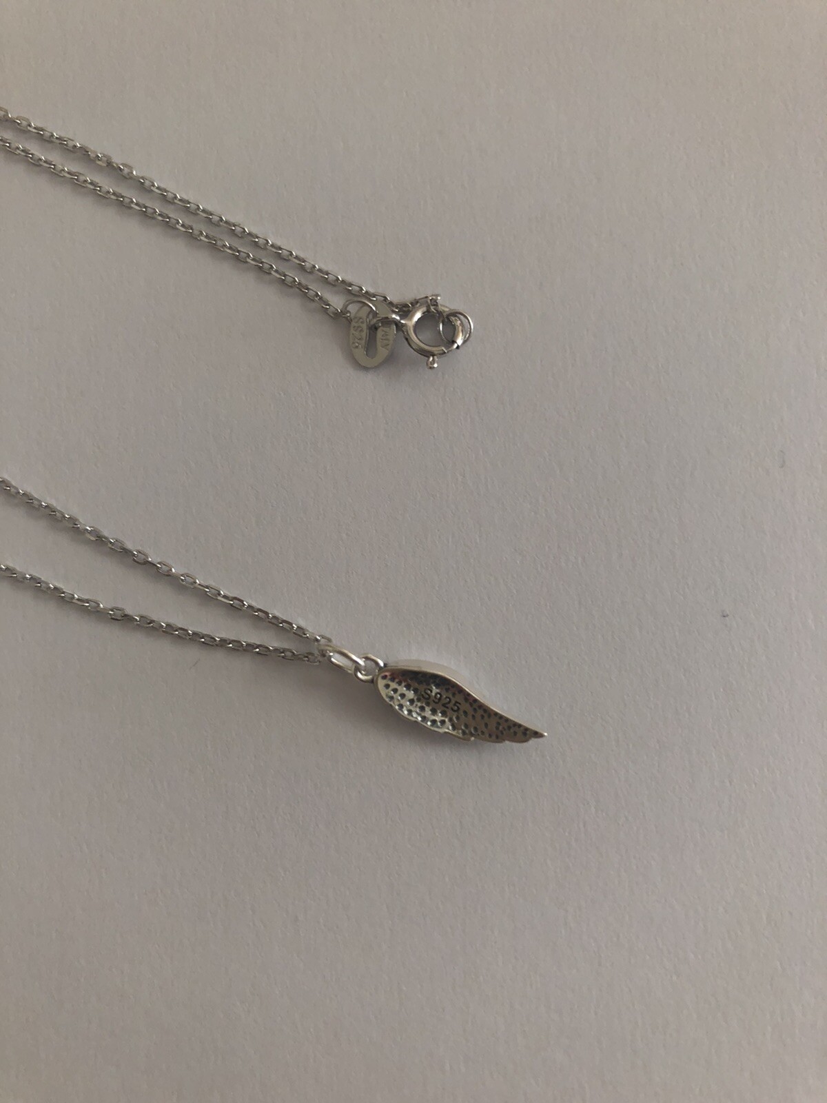 925 Silver Angel Wing Feather Pendant 8” Chain Necklace No Box NEW