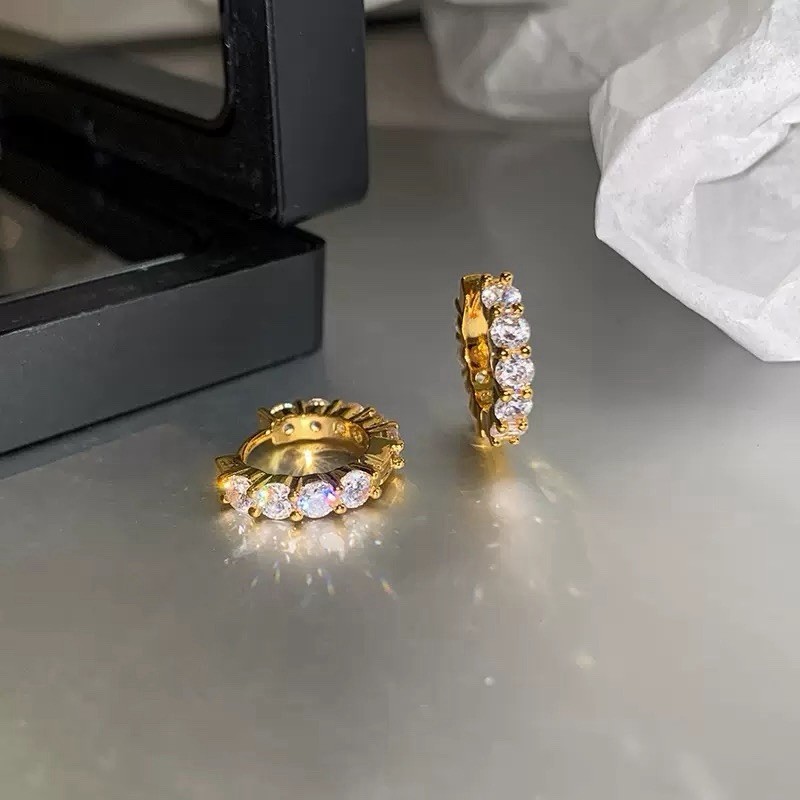 10mm CZ Huggie Hoop Earrings Dainty Small Hoops Earrings Gold or Silver 491