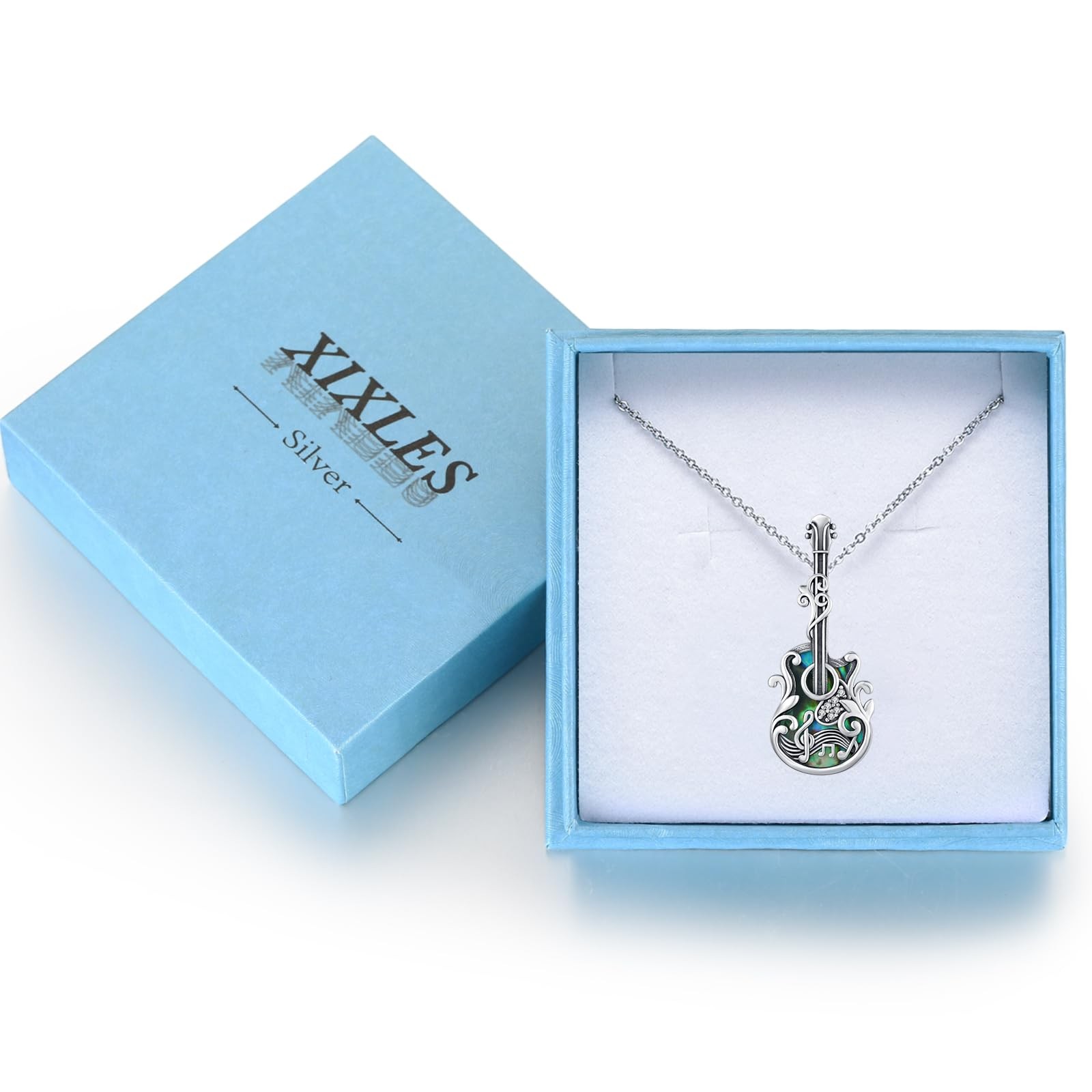 XIXLES Guitar Urn Necklace 925 Sterling Silver Guitar Cremation Pendants