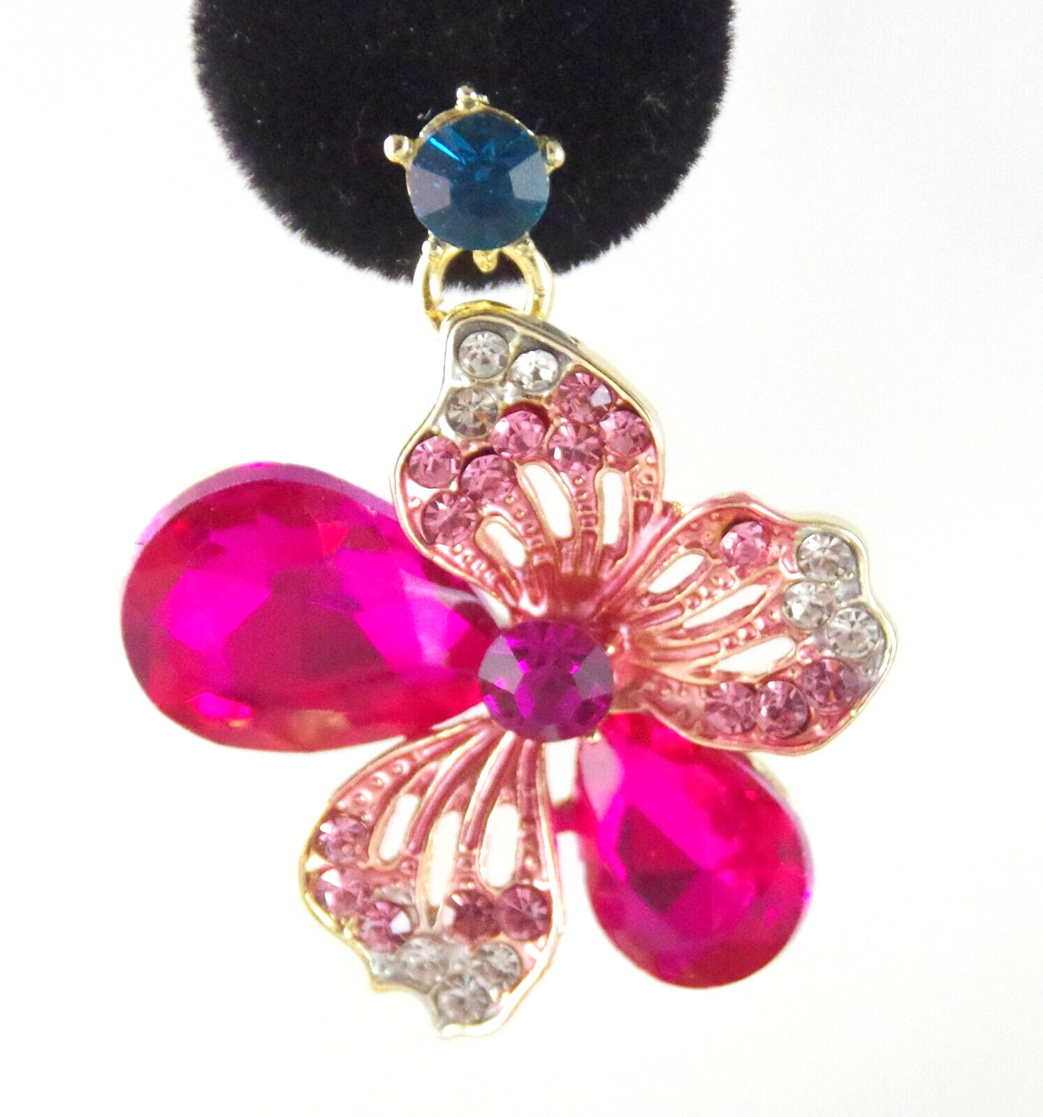 BETSEY JOHNSON MULTICOLOR CRYSTAL FLORAL NECKLACE FLOWER DROP DANGLE EARINGS SET