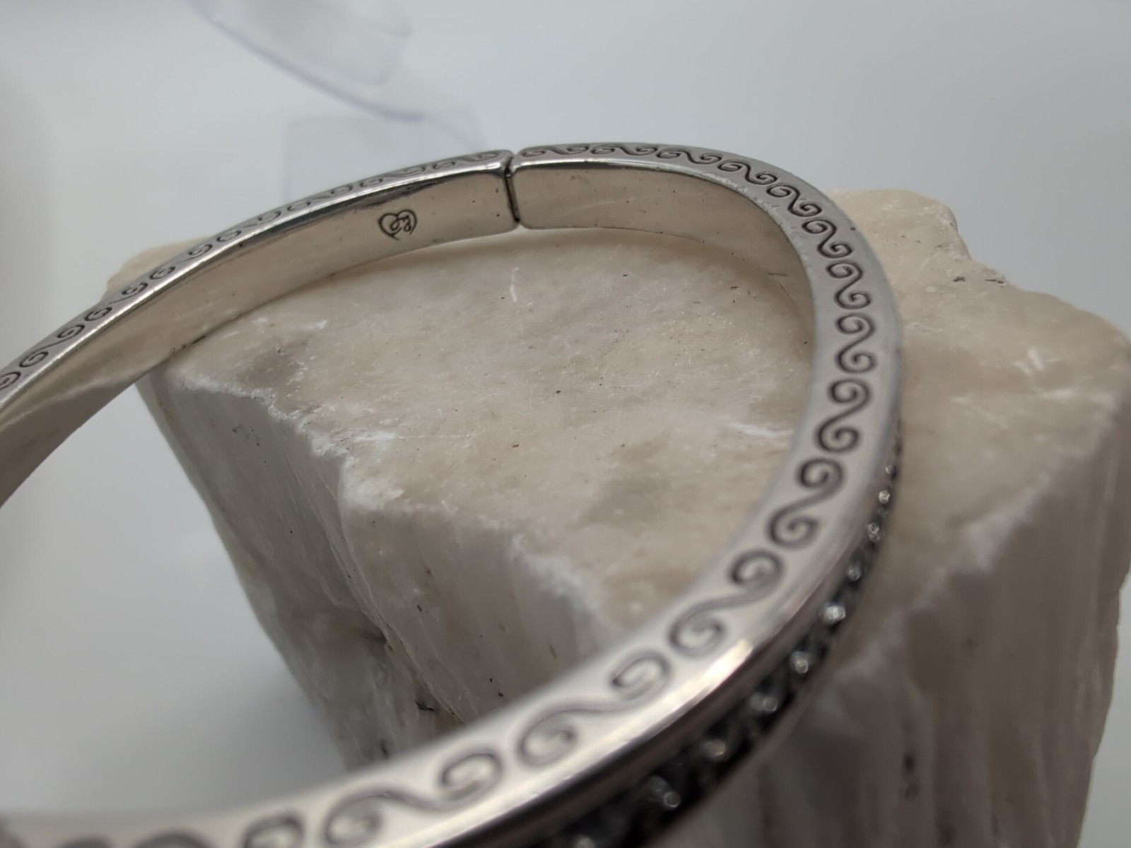 Brighton Secret of Love Silver Tone Hinged Bracelet Crystal Magnetic Closure