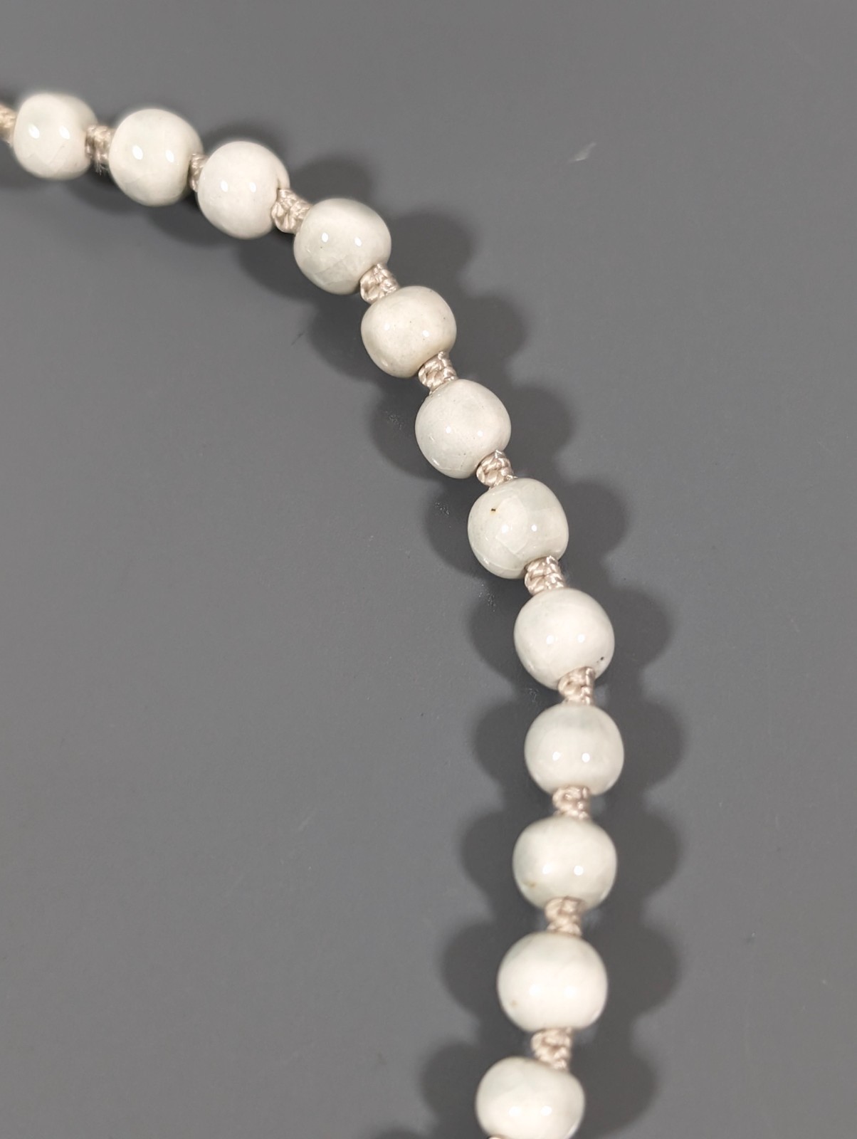 Ceramic Beaded Necklace 16″ White Gray Cluster Pendant Artisan Boho Jewelry