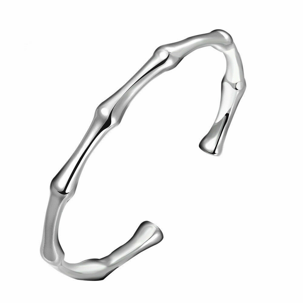 Silver Plated Bamboo Cuff Adjustable Bangle Fashion Bracelet