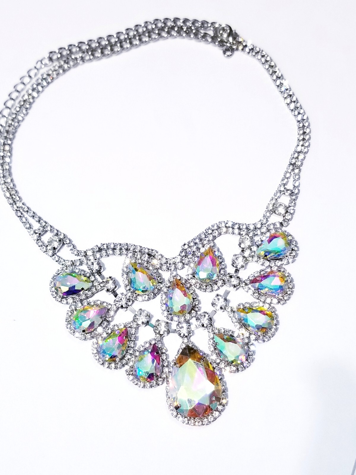 Iridescent AB Crystal Choker Rhinestone Statement Necklace Bridal Prom Pageant