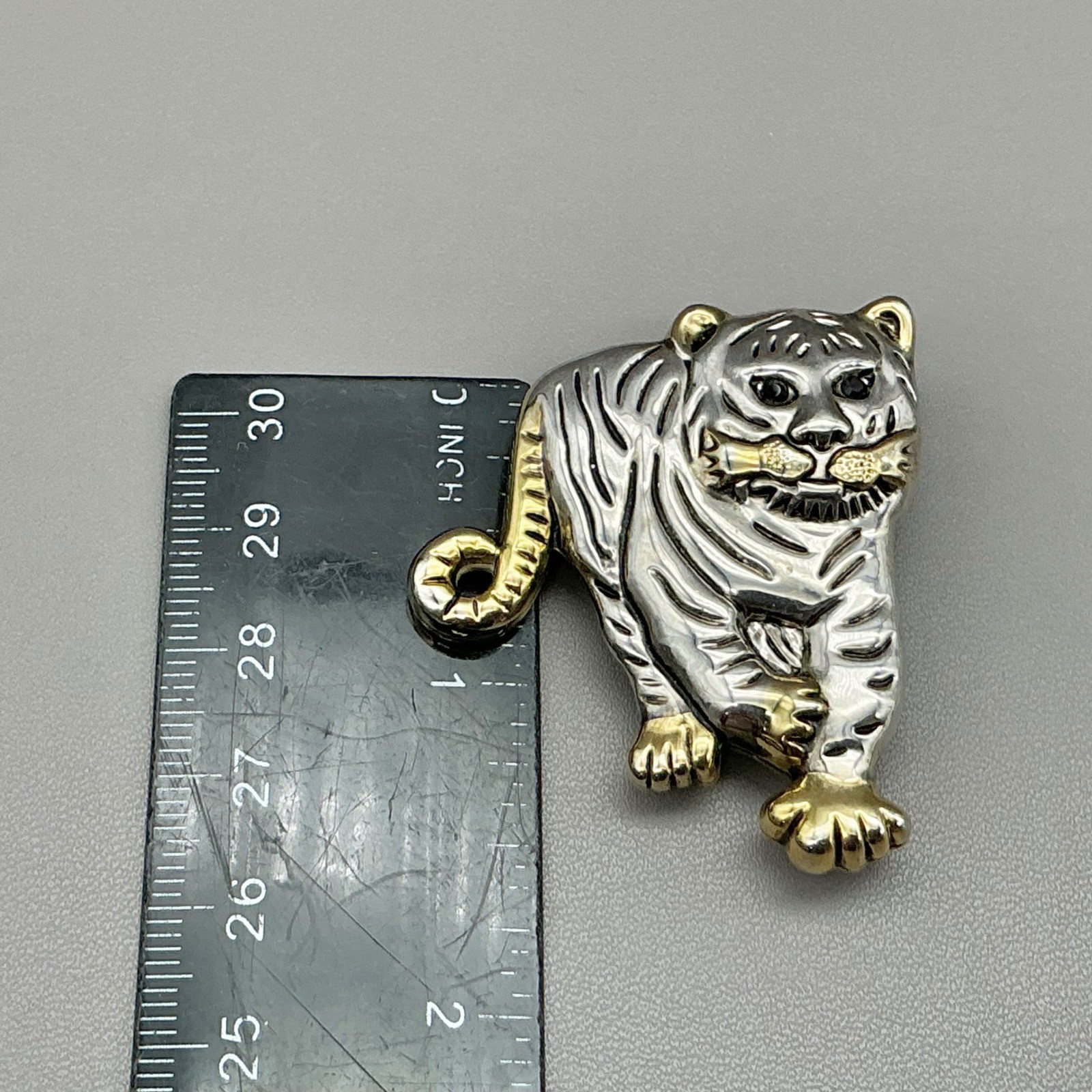 Best Brooch Women Silver Gold Tiger Animal Pin Pendant Vintage Two Tone 1.5 Inch