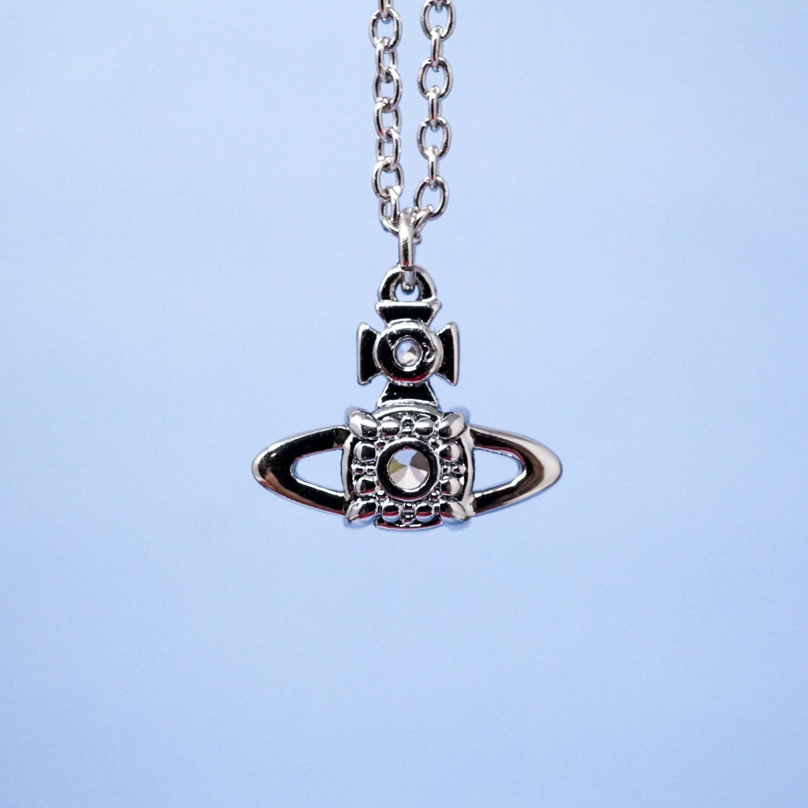 Vivienne Westwood Necklace Silver Orb Pendant Small White Crystal With Gift Box