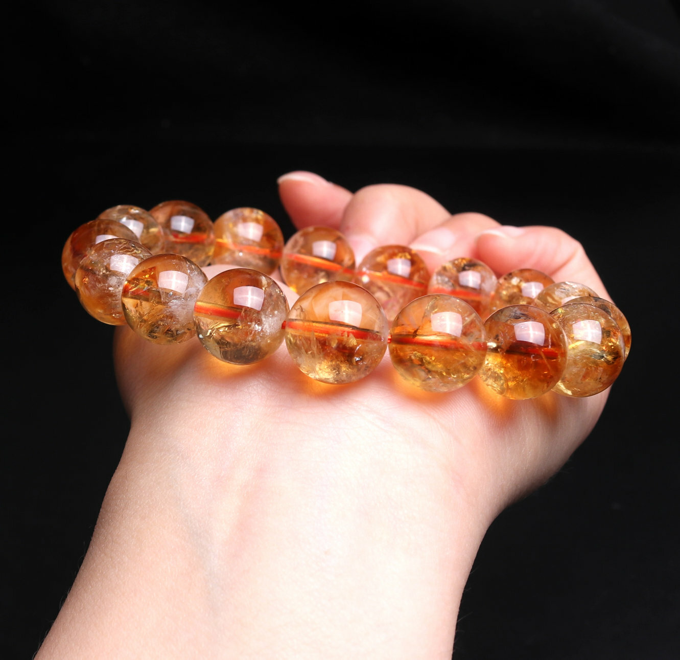 13.1mm Natural Yellow Pyramid Phantom Quartz Crystal Beads Bracelet C0216