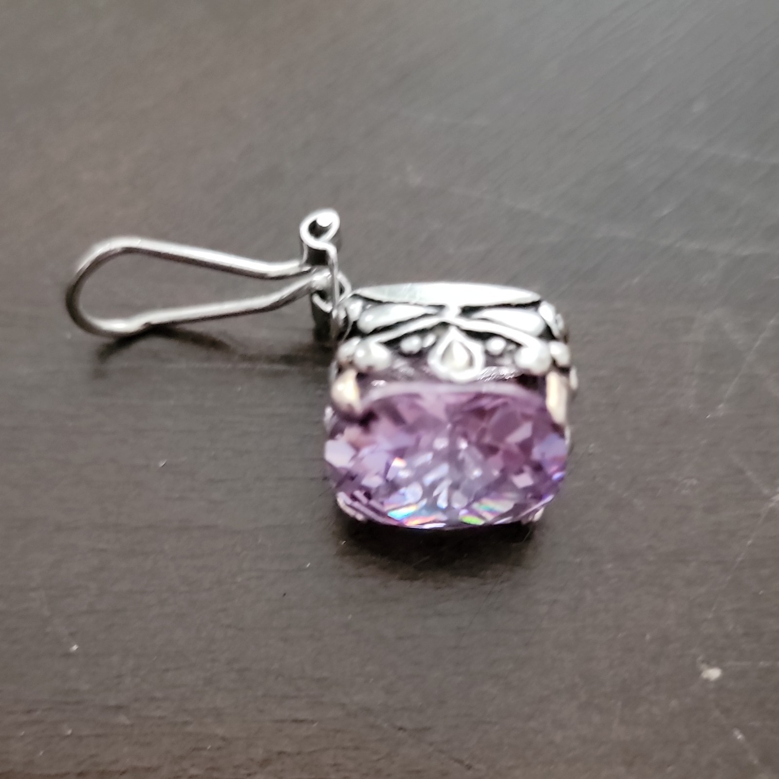 Purple Cushion-Cut Crystal Leverback Dangle Earrings Silver-Tone Prong Set