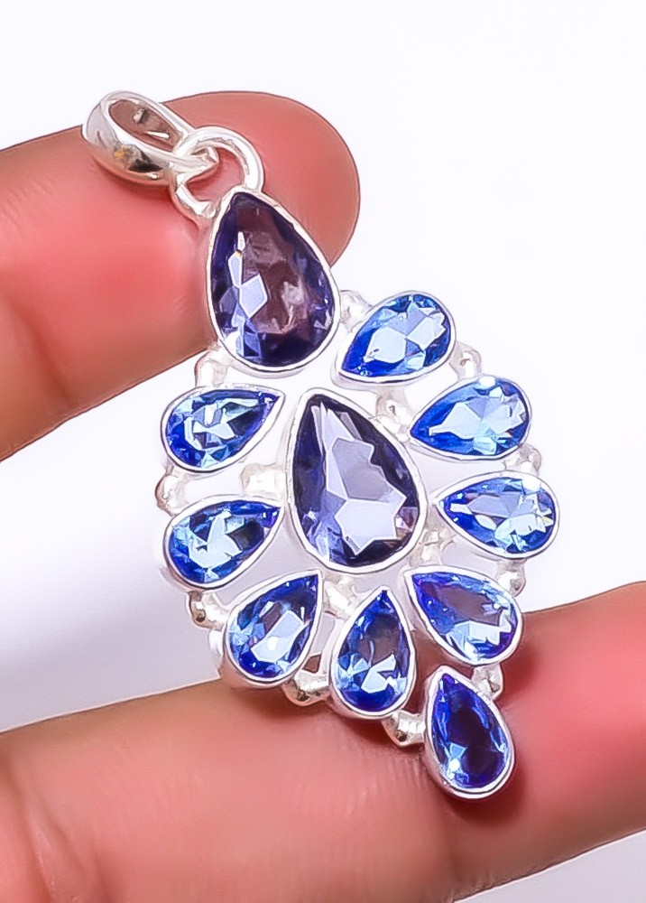 Iolite & Tanzanite Quartz 925 Sterling Silver Pendant 2.11″ A384