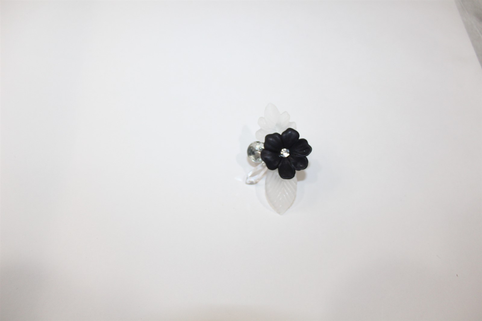 Clip On Earrings Acrylic with Black Floral Design 2 1/2″ Vintage