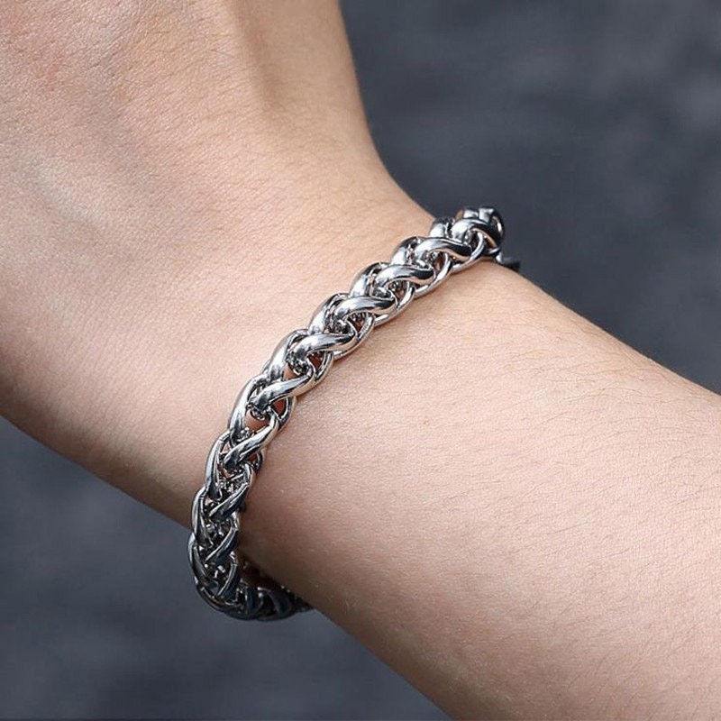 2 or 5PCS, Stainless Steel Wheat Braid Chain Bracelet, Finished Lobster Clasp B