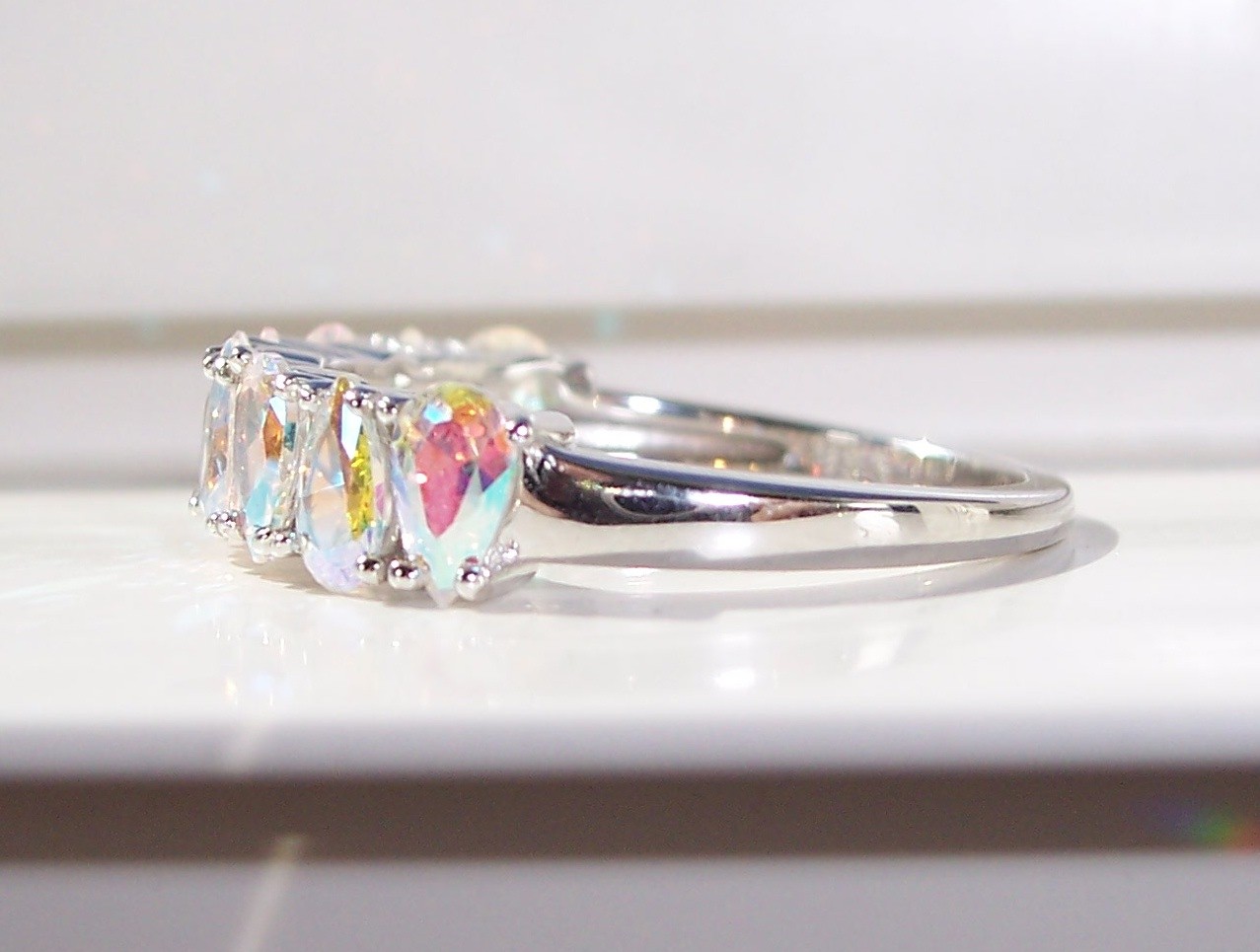 Simulated Mercury Mystic Topaz Ring Cubic Zirconia 925 Sterling Silver