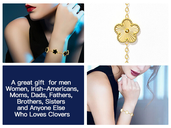 3Pcs 18K Gold Plated Clover Lucky Bracelet Women Flower Five Leaf Link Bracelet