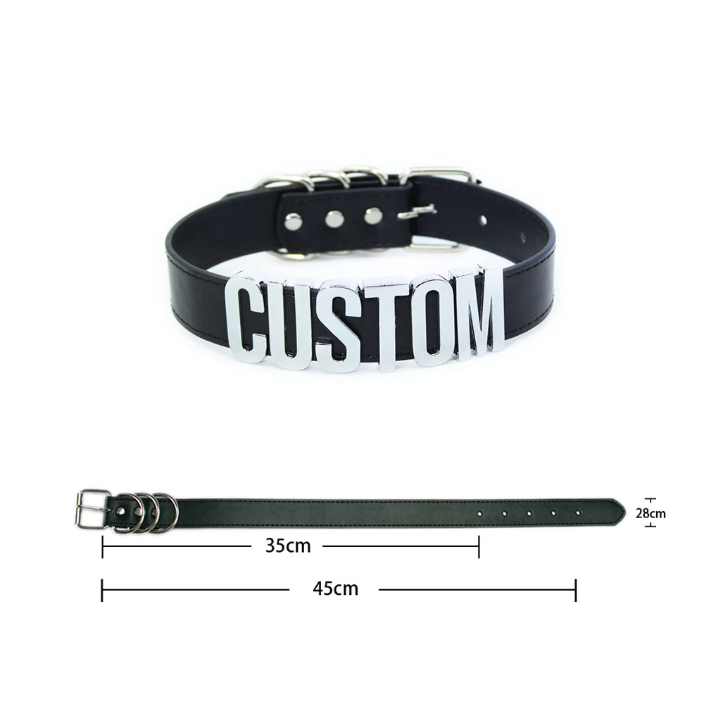 Custom Letters Necklaces 30mm Width Women Collar Choker Necklaces PU Leather G5