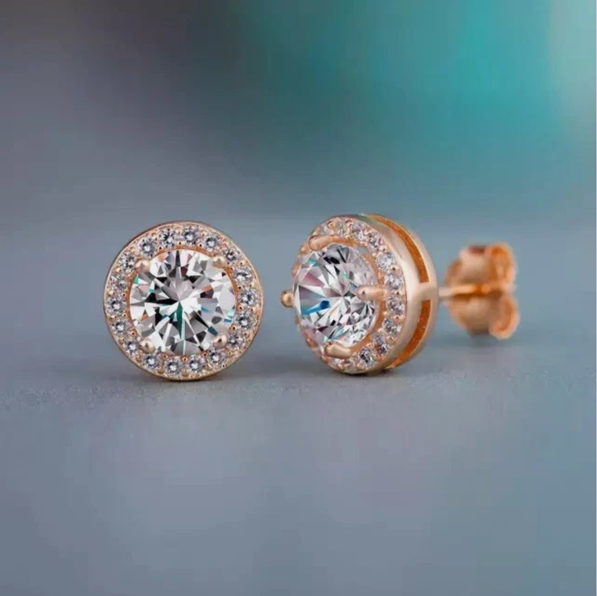 Rose Gold Plated Stud Earrings With Cubic Zirconia Unisex, Women, Men
