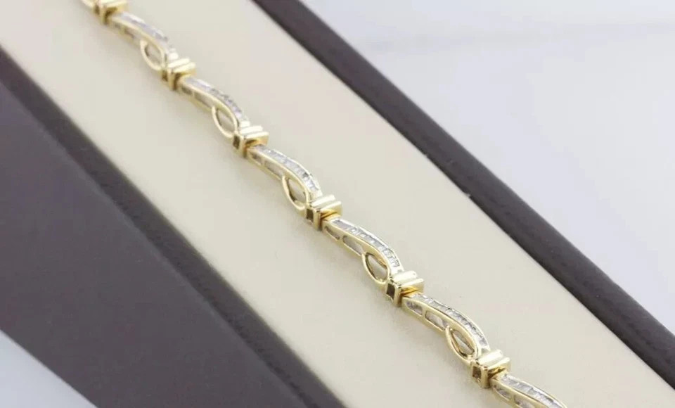 7CT Baguette Cut Simulated Diamond Unisex Tennis Bracelet 14k Yellow Gold Plated