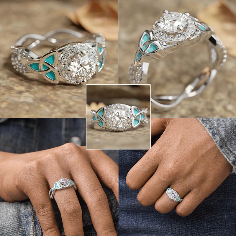 5Pcs Boho Turquoise Zircon Rings Set for Women Fashion Daily Jewelry Gift