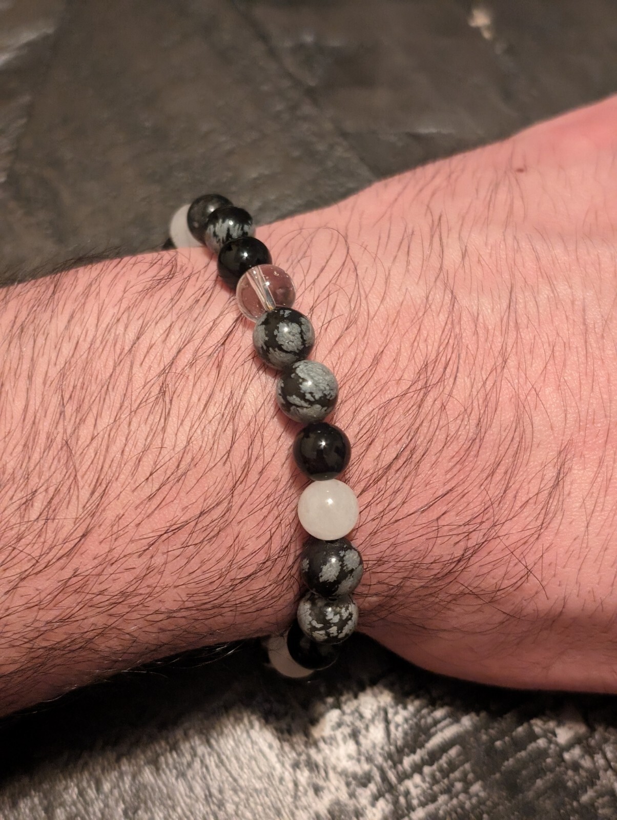 Handmade 8MM Black Snowflake Stone Beads Natural Stone Bracelet Healing Crystal