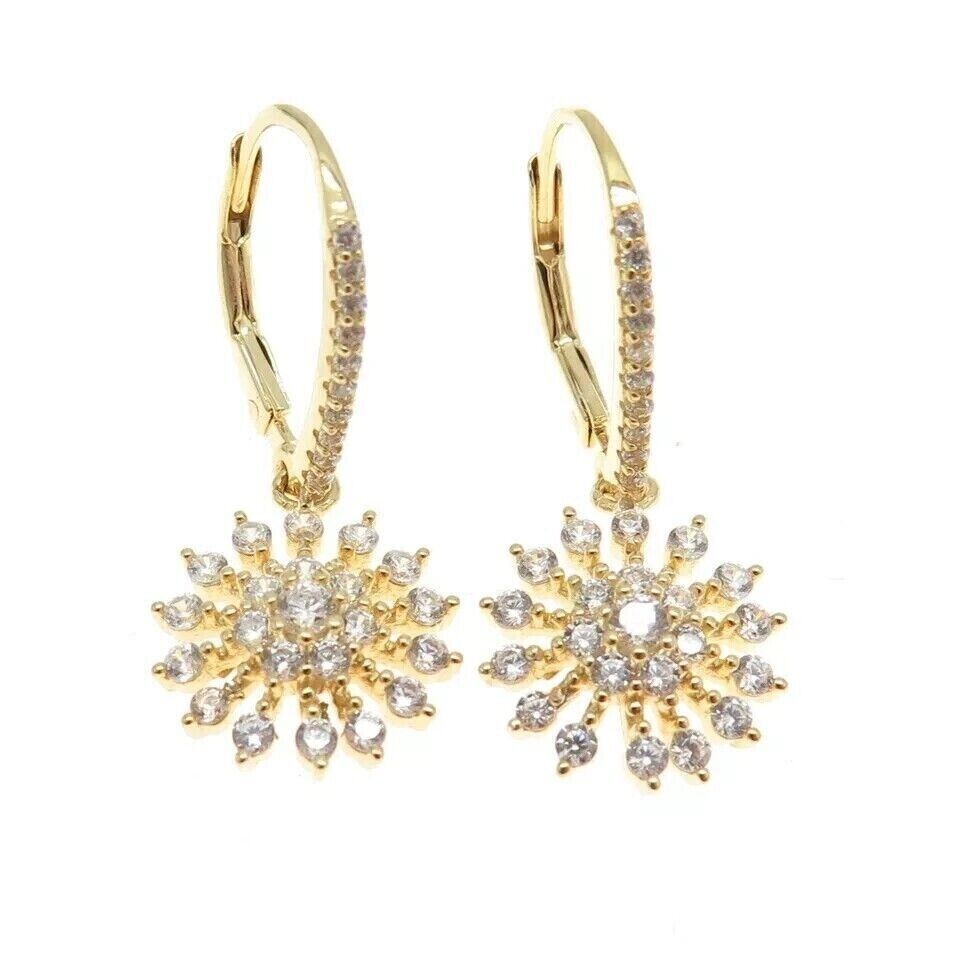 2Ct Round Cut Simulated Diamond Drop Dangle Earrings 14k Yellow Gold Plated