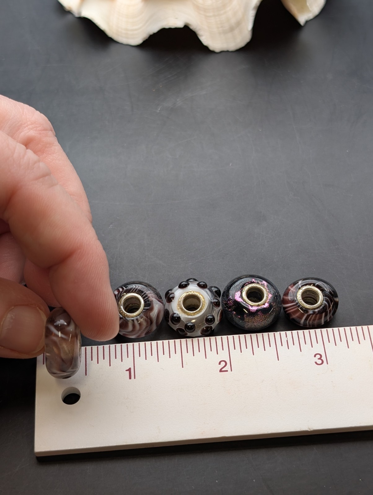 5 Purple And Whit big hole european glass beads silver Core Charm #3