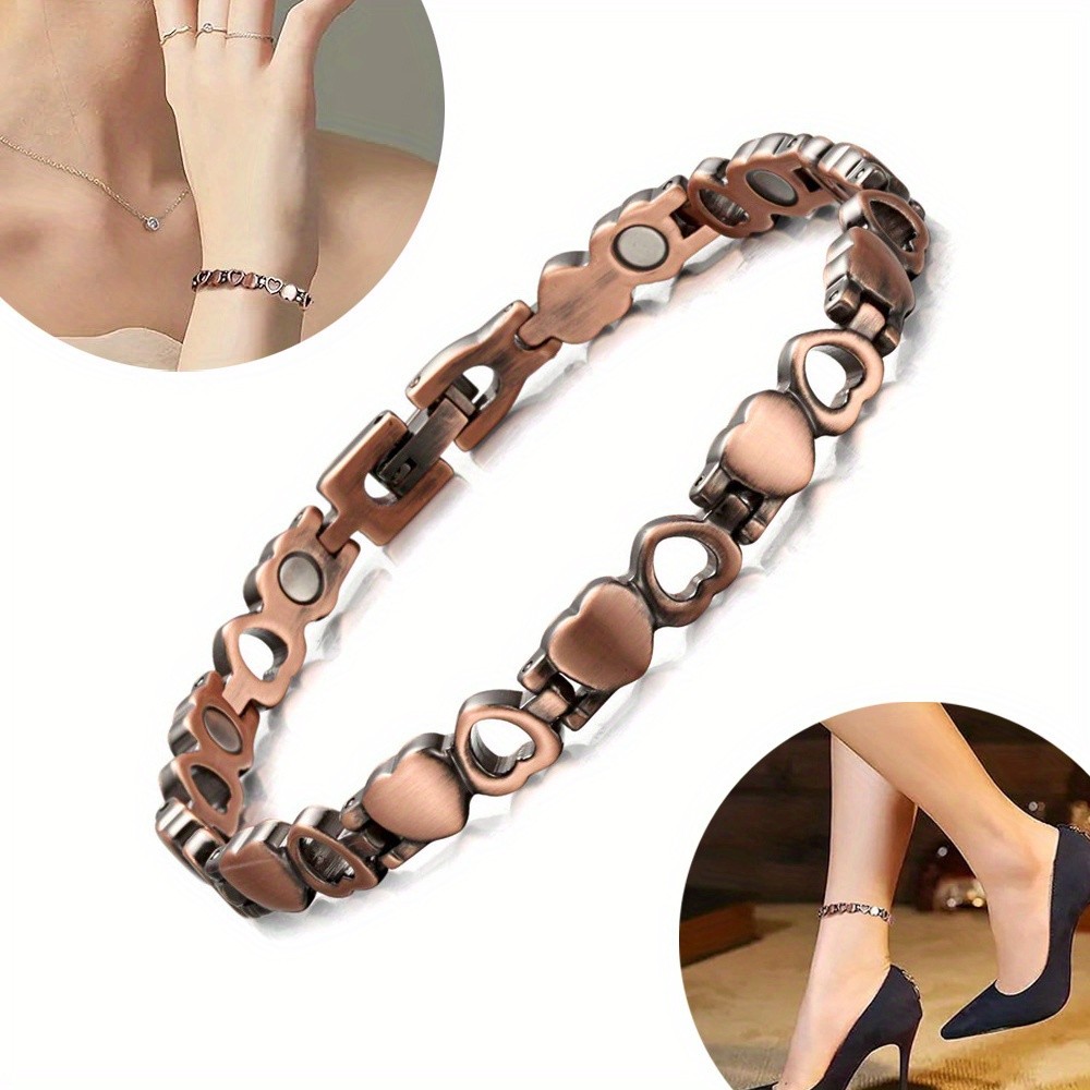 Vintage Heart Design Magnetic Anklet Bracelet for Women Daily Wear,Jewelry Gift