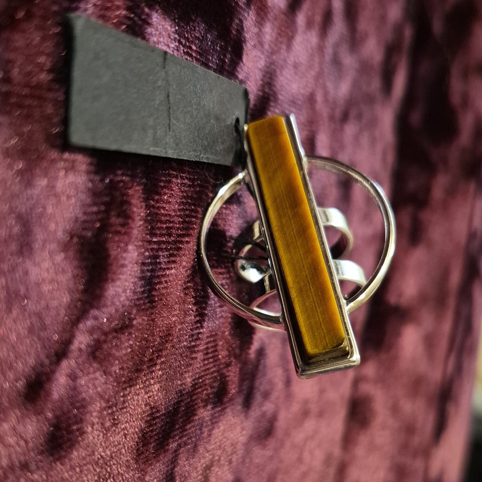 Jenny Bird Tiger’s Eye Rectangle Bezel Bar Statement Cocktail Ring Size 8