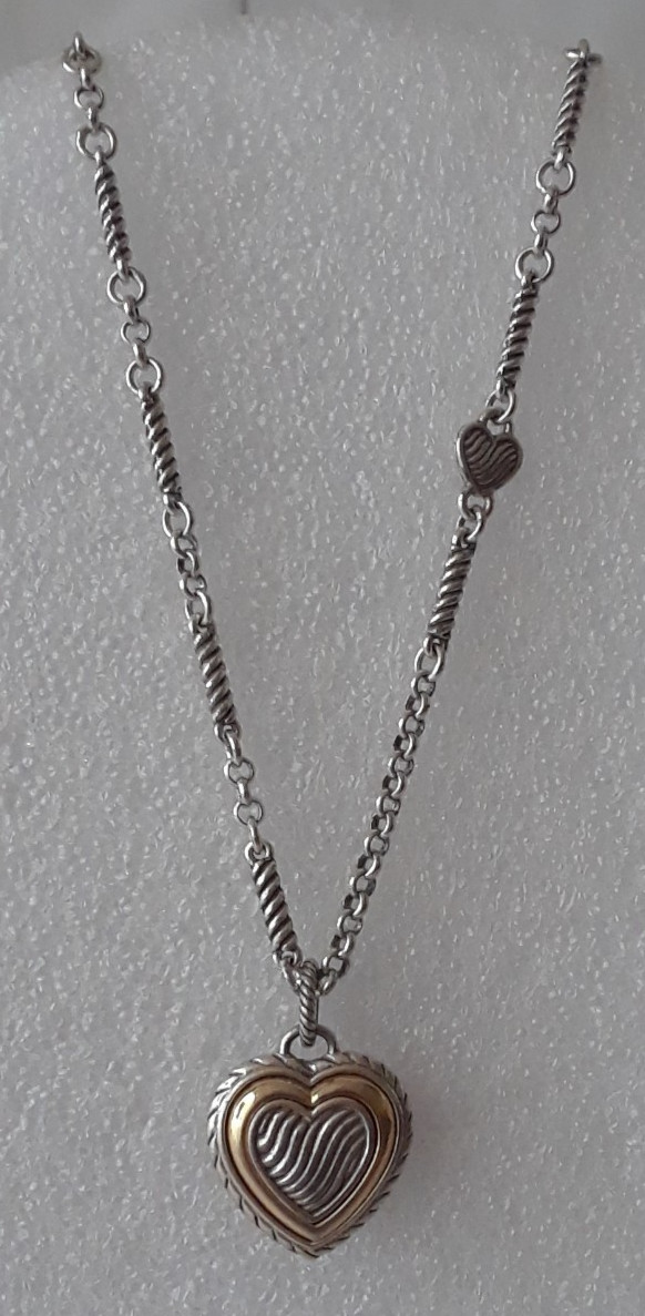 Silver Tone 2 Tone Reversible Heart Pendant Necklace Heart 18 in Chain