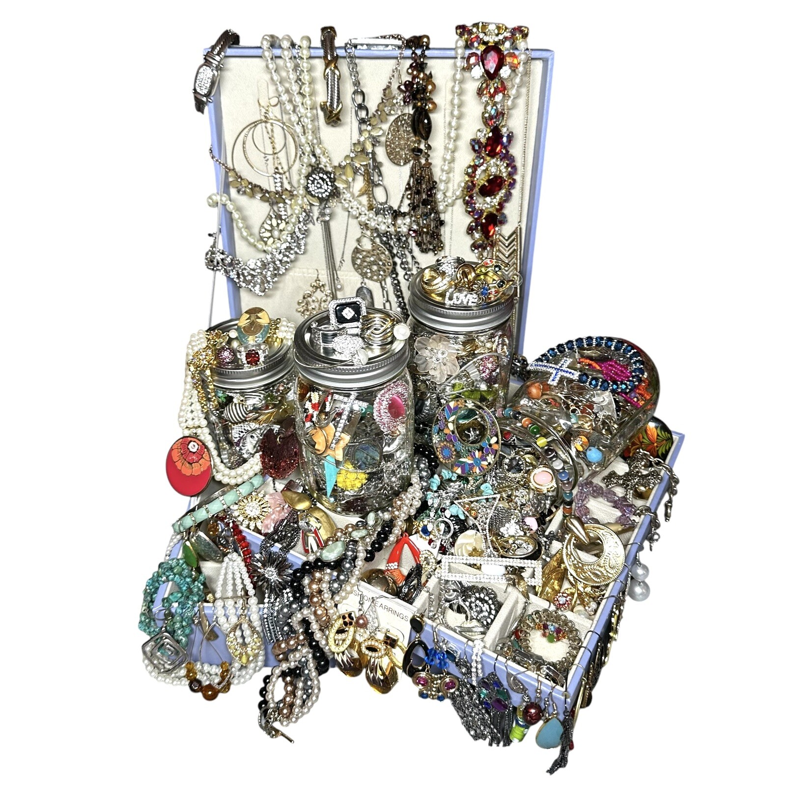 GIFT 16 oz Mason Jar Mystery Lot Surprise Box Jewelry Necklaces Tik Tok Mixed