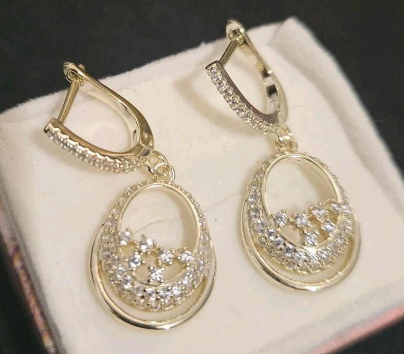 Gold Plated Sterling Silver Cubic Zirconia Drop Dangle Earrings Birthday Gift