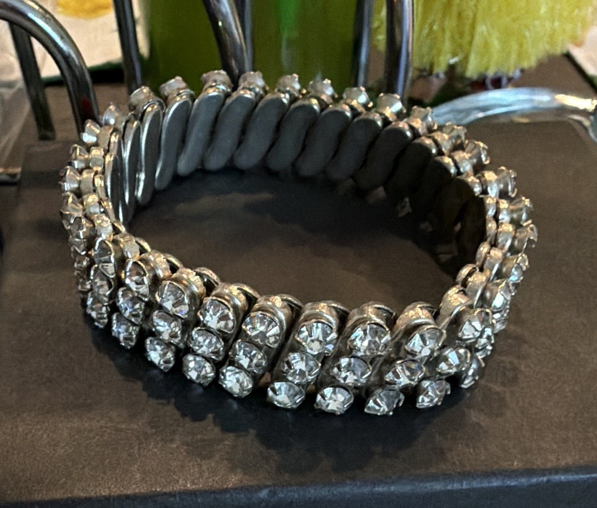 Silver Tone Clear Round Crystal Rhinestone Stretch Tennis Bracelet